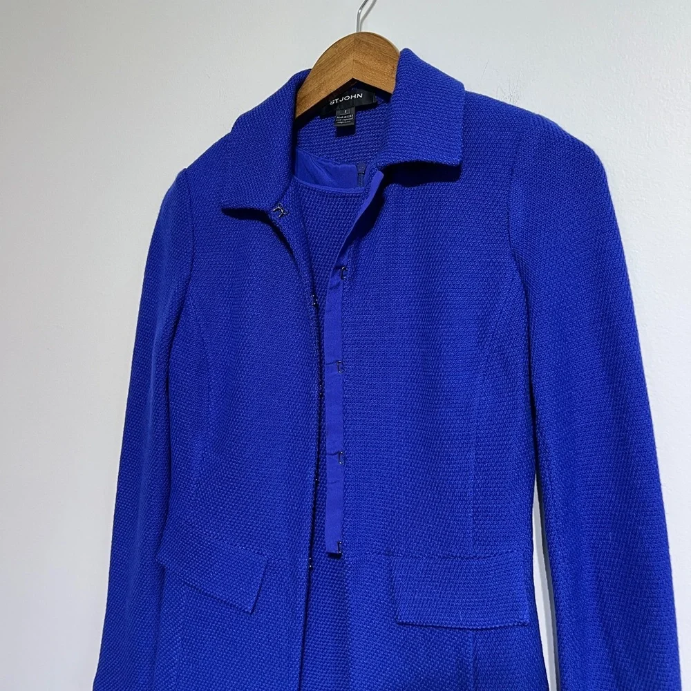 St. John Collection Royal Blue Wool Dress and Jacket - Picture 9 of 12